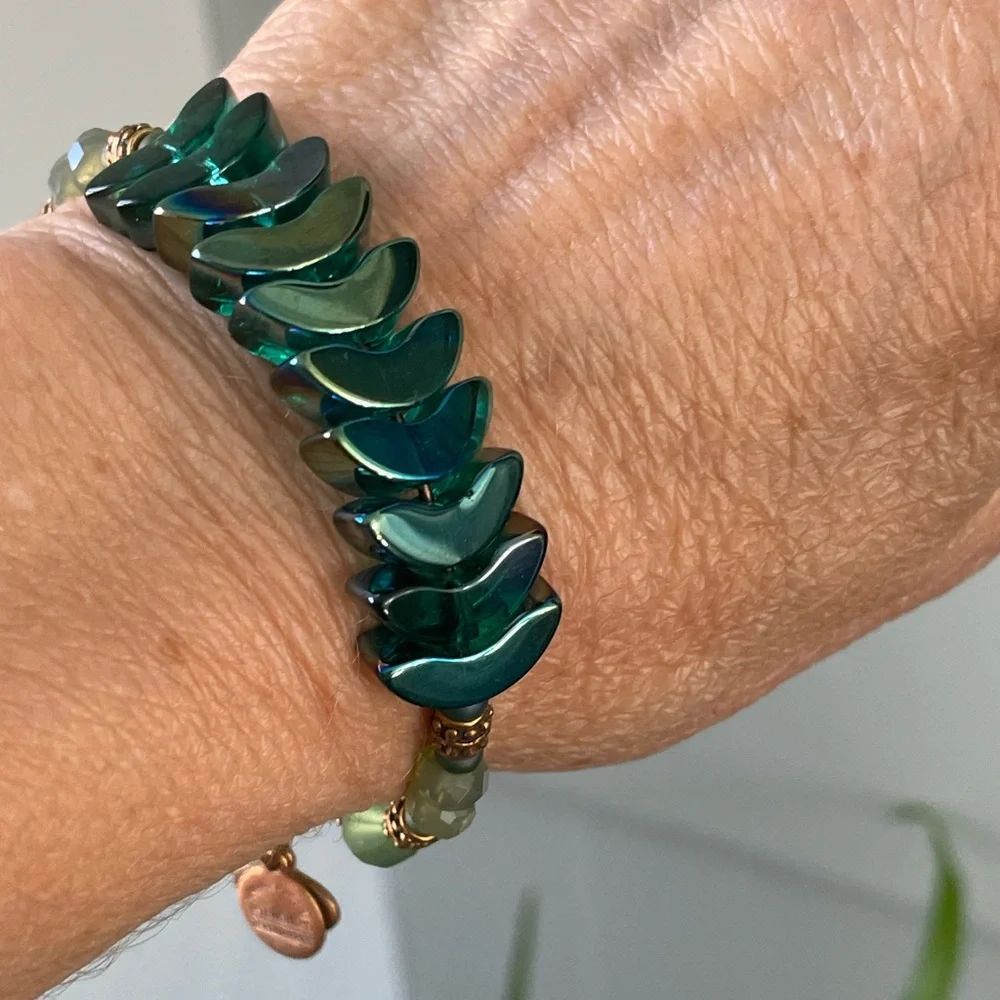 Alex and Ani Vintage Sixty- six Wrap Bracelet with Green Stones and Copper Beads - Picture 2 of 7